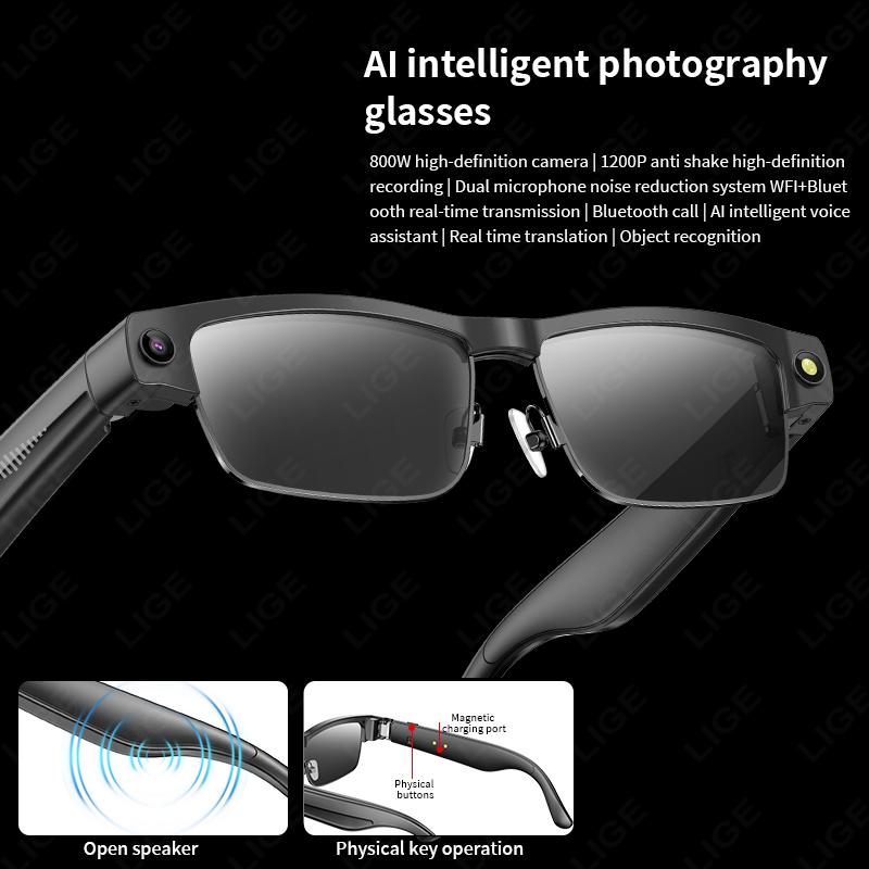 Smart Glasses, LIGE, for Photography and Video, AI Technology, Smart Translation, Smart Sunglasses, Bluetooth Calls, with Music, Compatible with Android and iOS
