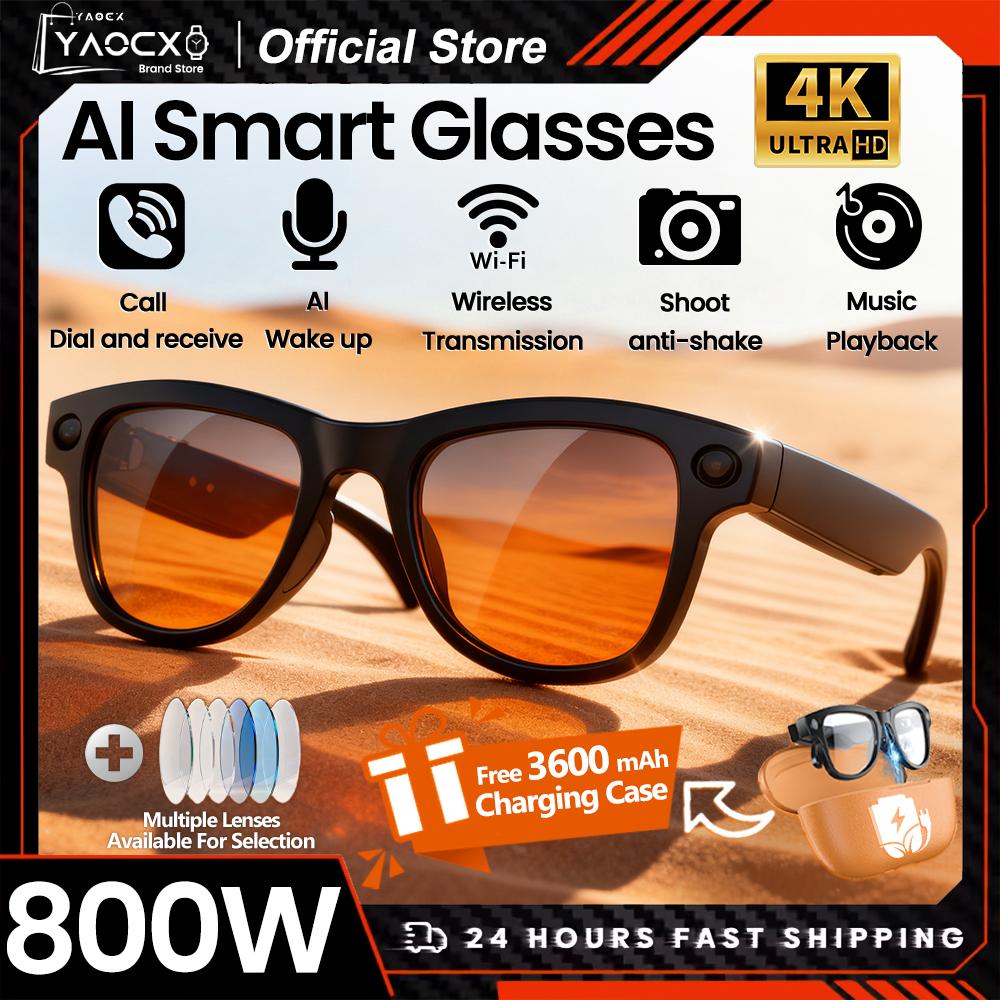AI Smart Glasses, 4K HD, 800MP Camera, 32GB Storage, WiFi Connectivity, GPT Voice Chat, Compatible with 3600mAh Charging Case, Launched in 2026