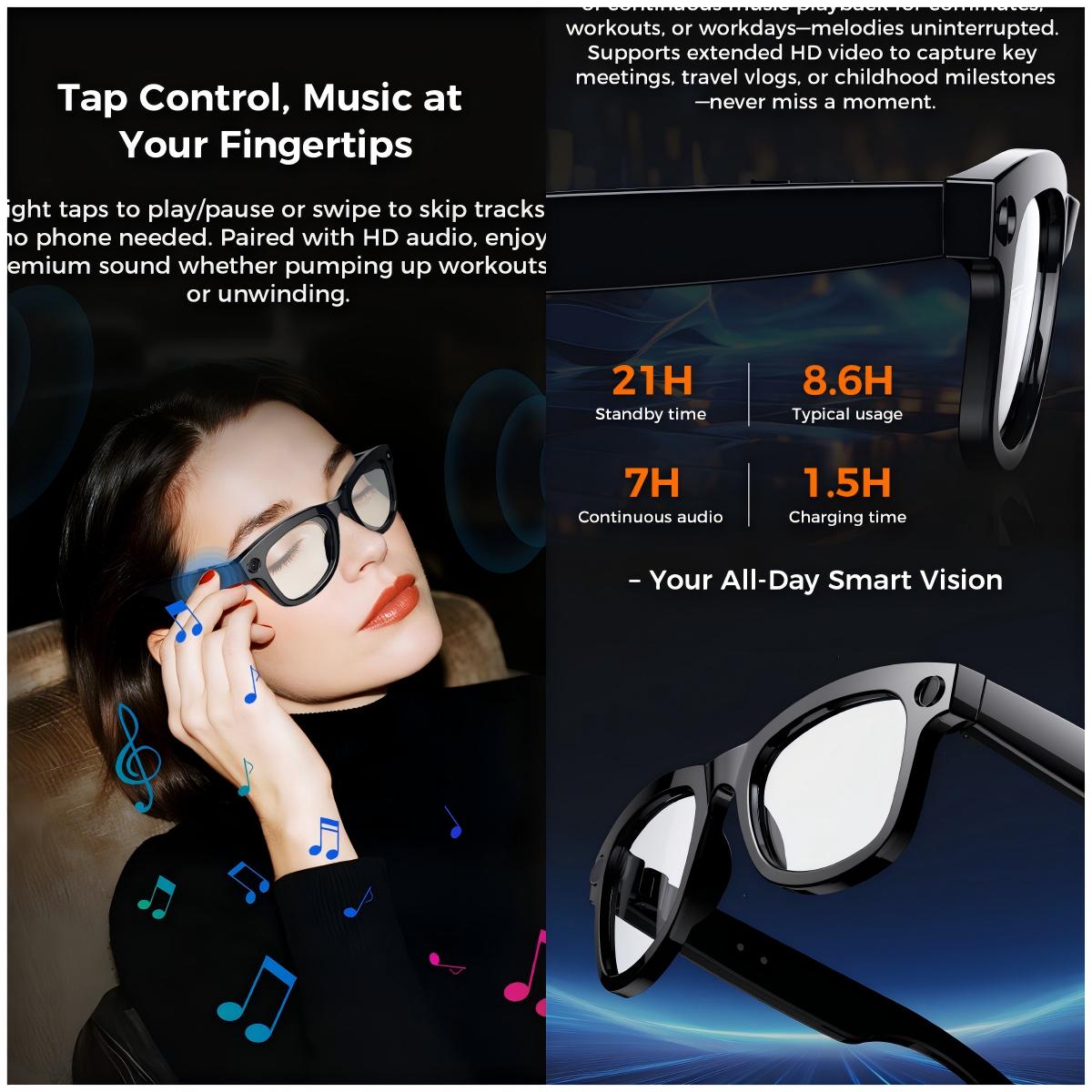 Ai Smart Glasses With 800w Pixel Sony Camera For HD1080P Photography Video Sound Record Calls ChatGPT Translation Sunglasses