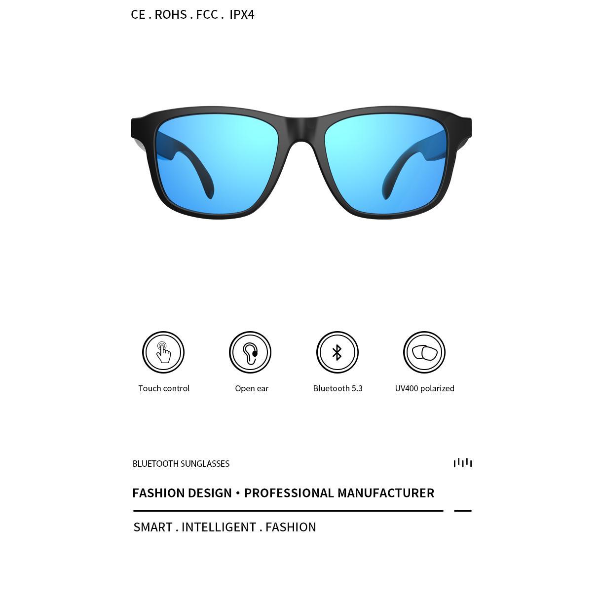 New Smart Glasses Wireless Bluetooth Hands-Free Talking Music Headset with Speaker Fashion Sunglasses Eyeglasses