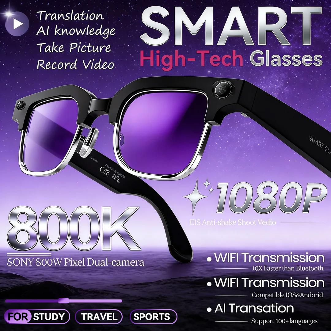 Smart glasses with AI translation, WiFi calling and sharing, UV protection lenses, 4GB memory, AI chat functionality, ideal for outdoor sports, sunglasses, new model from 2026