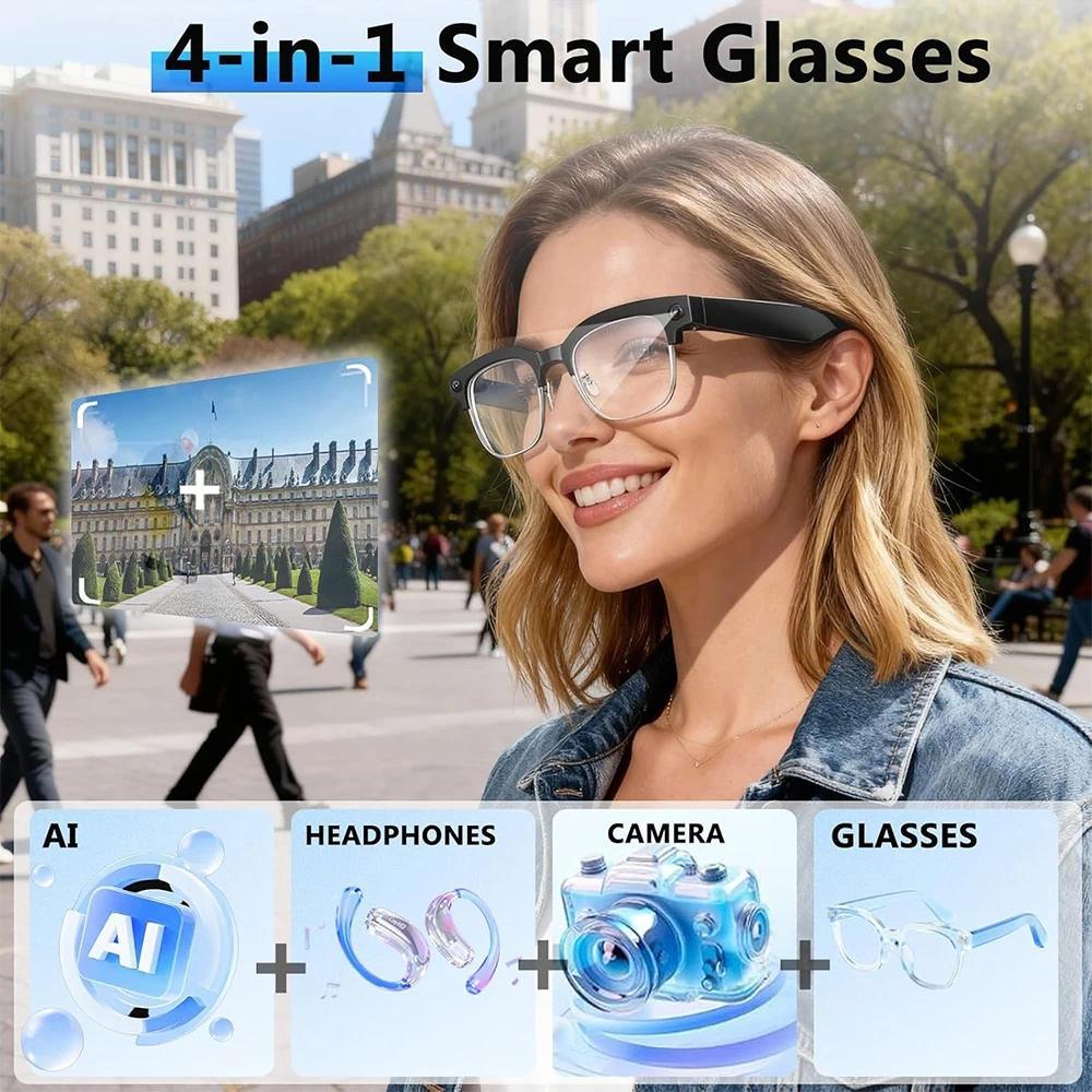 Smart Glasses, 4K HD, with an 800W High-Resolution Video Camera, AI Image Recognition, 4GB, Bluetooth Calling Translation Function, Earphone Capability, 2026