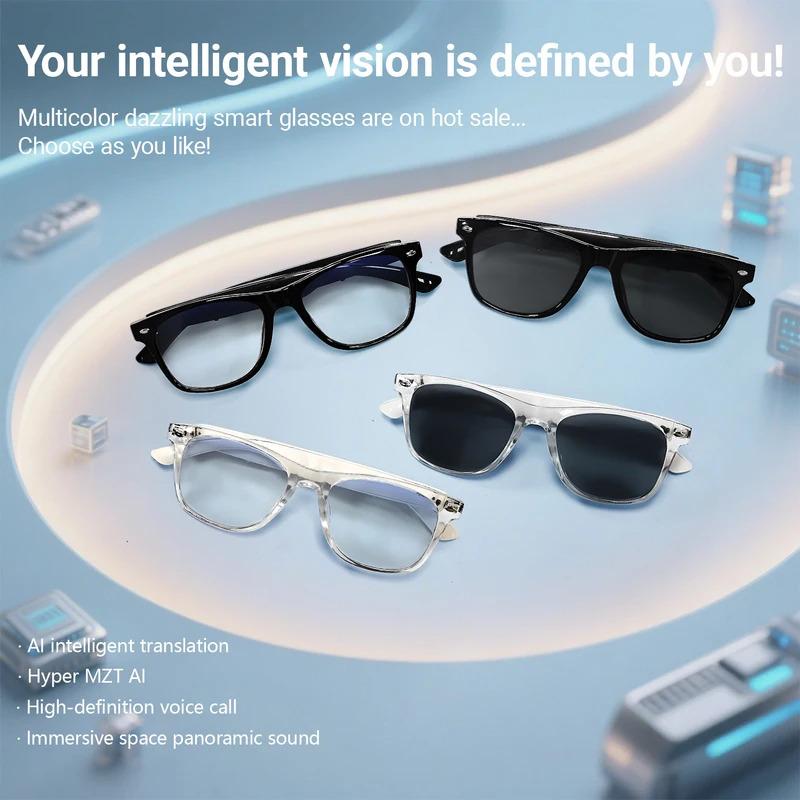 Smart Glasses with AI Translation, Supporting Over 100 Languages, Make and Receive Calls, Music Playback, Noise Reduction, Lightweight, Designed for TWS Use, Suitable for Men and Women
