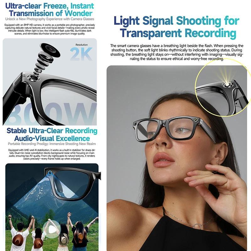 Smart AI Translation Smart Glasses Take Photos Recognizing Objects 4K Camera Bluetooth Music Call Intelligent Recording Glasses