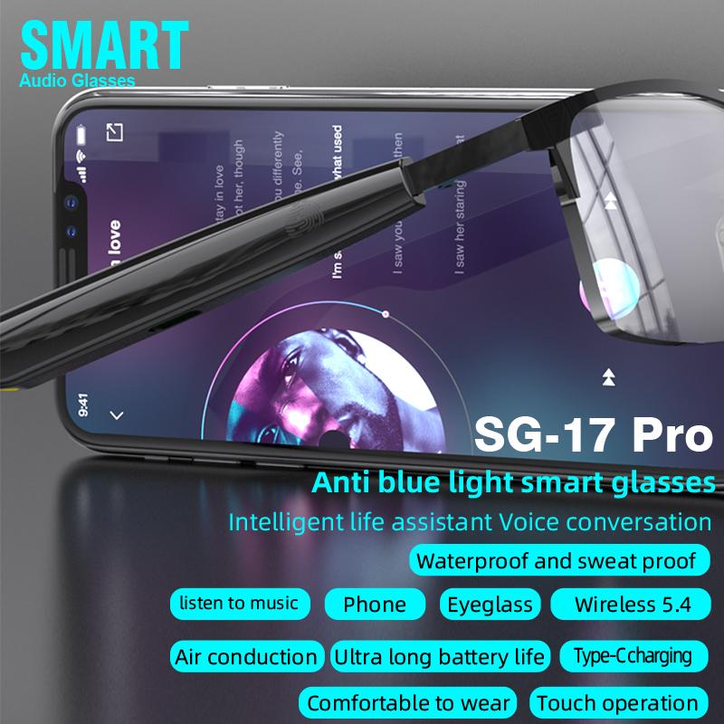 New SG-17 Pro Smart Glasses Life Assistant Answer/Decline Call Music Light AI Voice Wireless Bluetooth Smart Glasses