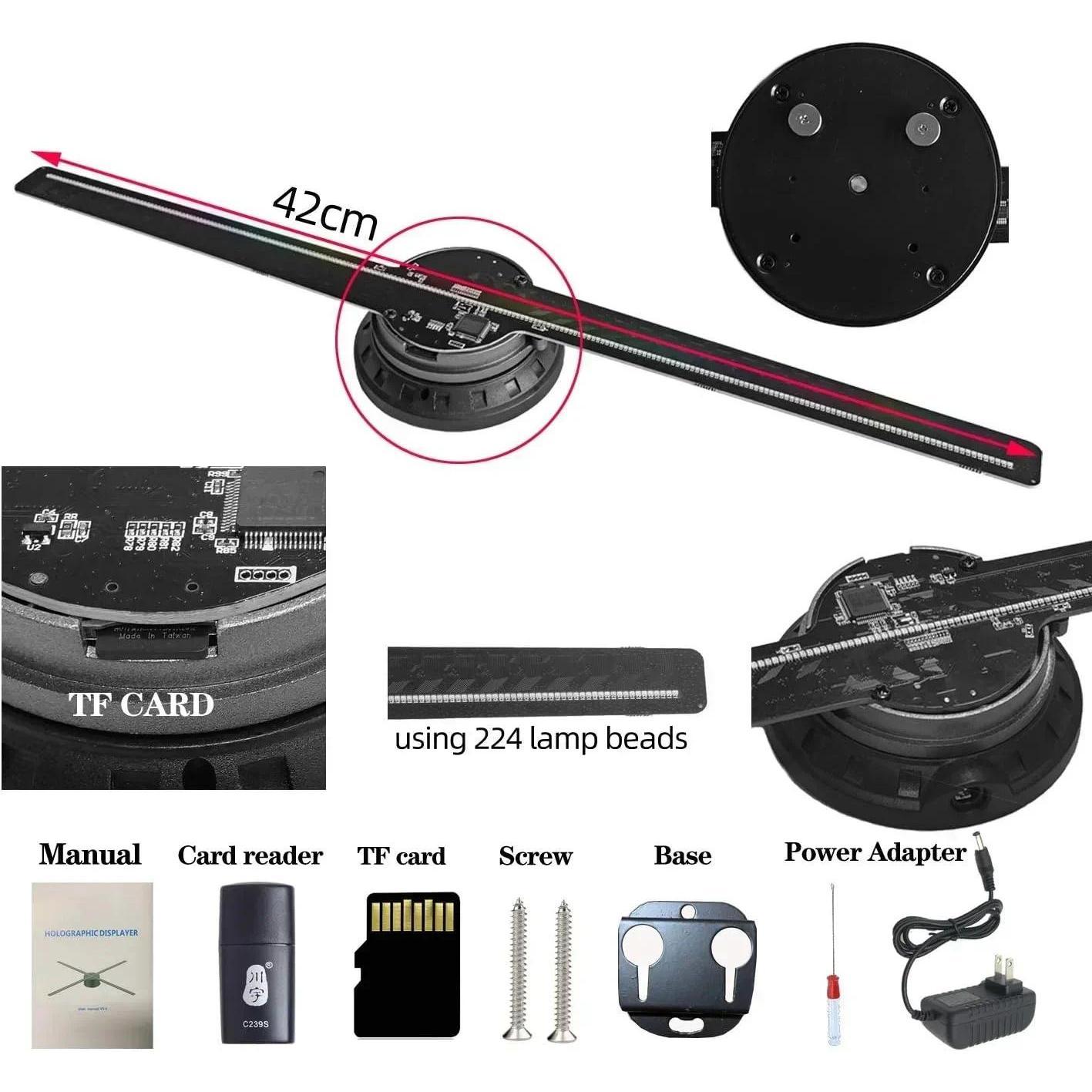 3D Hologram Fan 42CM 3D Holographic Projector Advertising Display Light HD Holographic Projector for Stores Bars Party Xmas