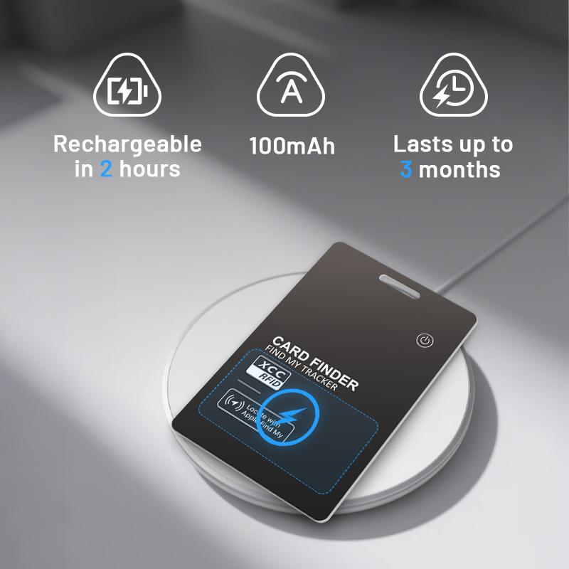 Bluetooth wallet tracking card, ultra-thin at 1.7 mm.Wireless Charging Compatible with Apple Find MyWaterproof IP68